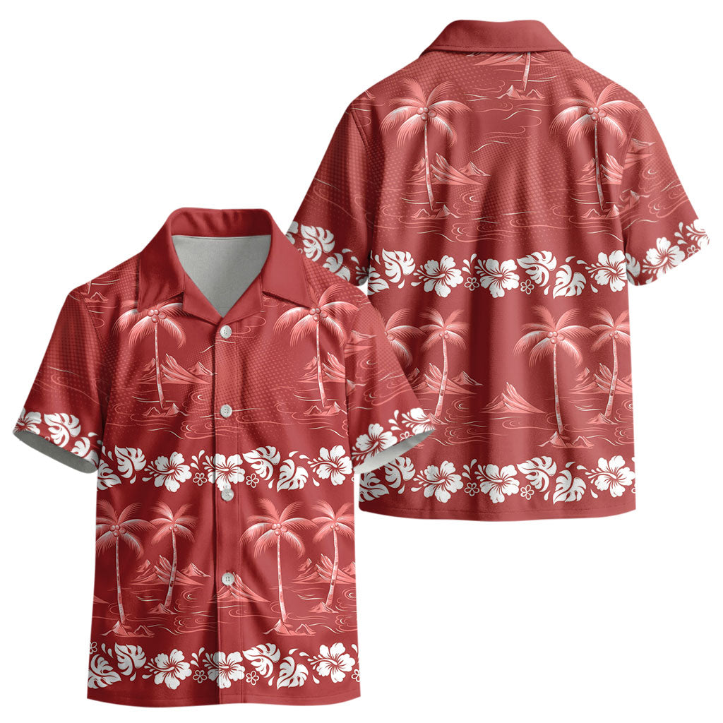 Red Hawaii Palm Tree Hibiscus Kid Hawaiian Shirt Fantasy Summer Vibe