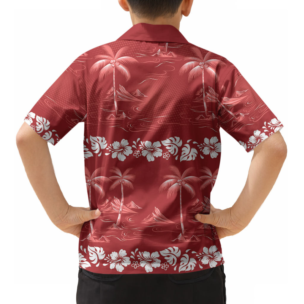 Red Hawaii Palm Tree Hibiscus Kid Hawaiian Shirt Fantasy Summer Vibe