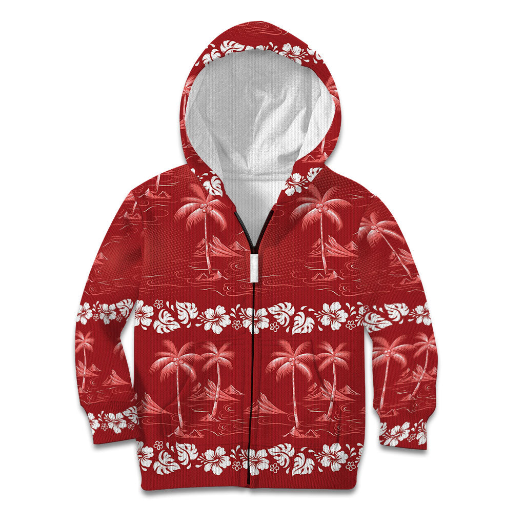 Red Hawaii Palm Tree Hibiscus Kid Hoodie Fantasy Summer Vibe