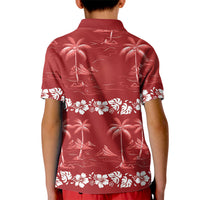 Red Hawaii Palm Tree Hibiscus Kid Polo Shirt Fantasy Summer Vibe