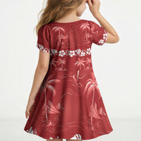 Red Hawaii Palm Tree Hibiscus Kid Short Sleeve Dress Fantasy Summer Vibe