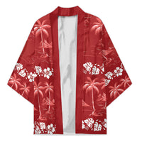 Red Hawaii Palm Tree Hibiscus Kimono Fantasy Summer Vibe