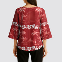 Red Hawaii Palm Tree Hibiscus Kimono Sleeve Blouse Fantasy Summer Vibe