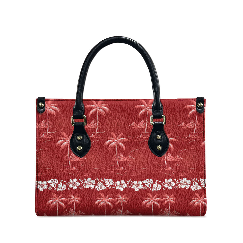 Red Hawaii Palm Tree Hibiscus Leather Bag Fantasy Summer Vibe