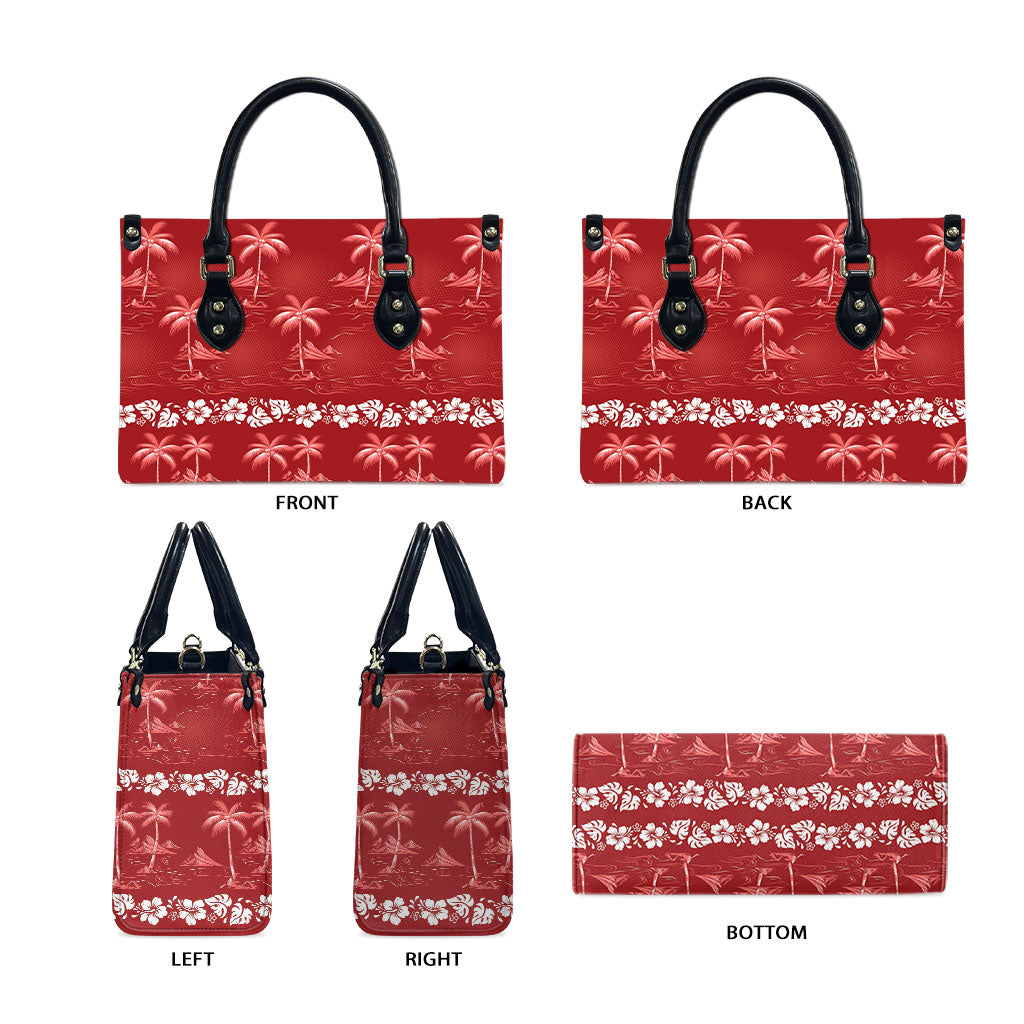 Red Hawaii Palm Tree Hibiscus Leather Bag Fantasy Summer Vibe