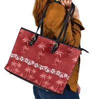 Red Hawaii Palm Tree Hibiscus Leather Tote Bag Fantasy Summer Vibe
