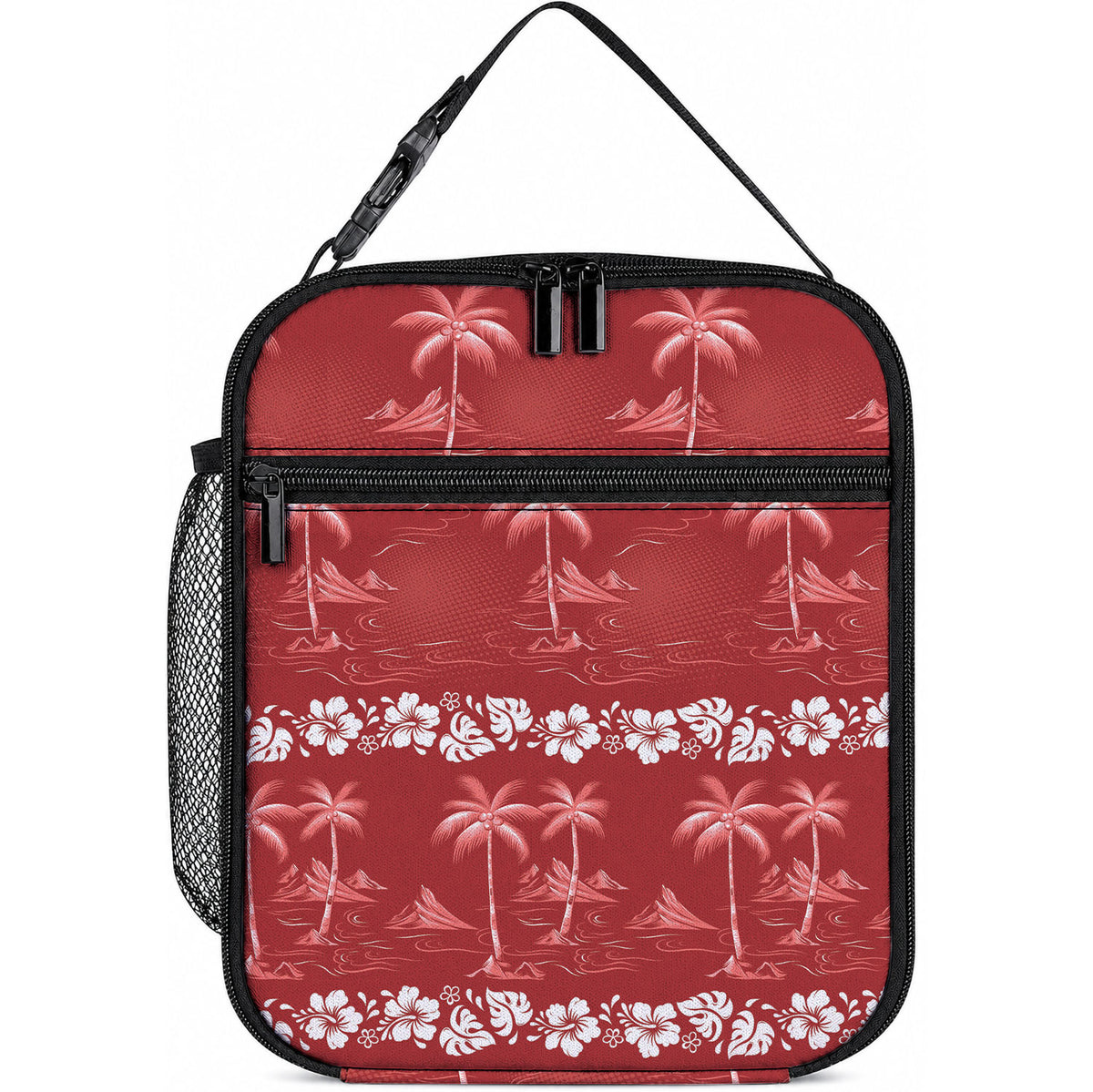 Red Hawaii Palm Tree Hibiscus Lunch Bag Fantasy Summer Vibe