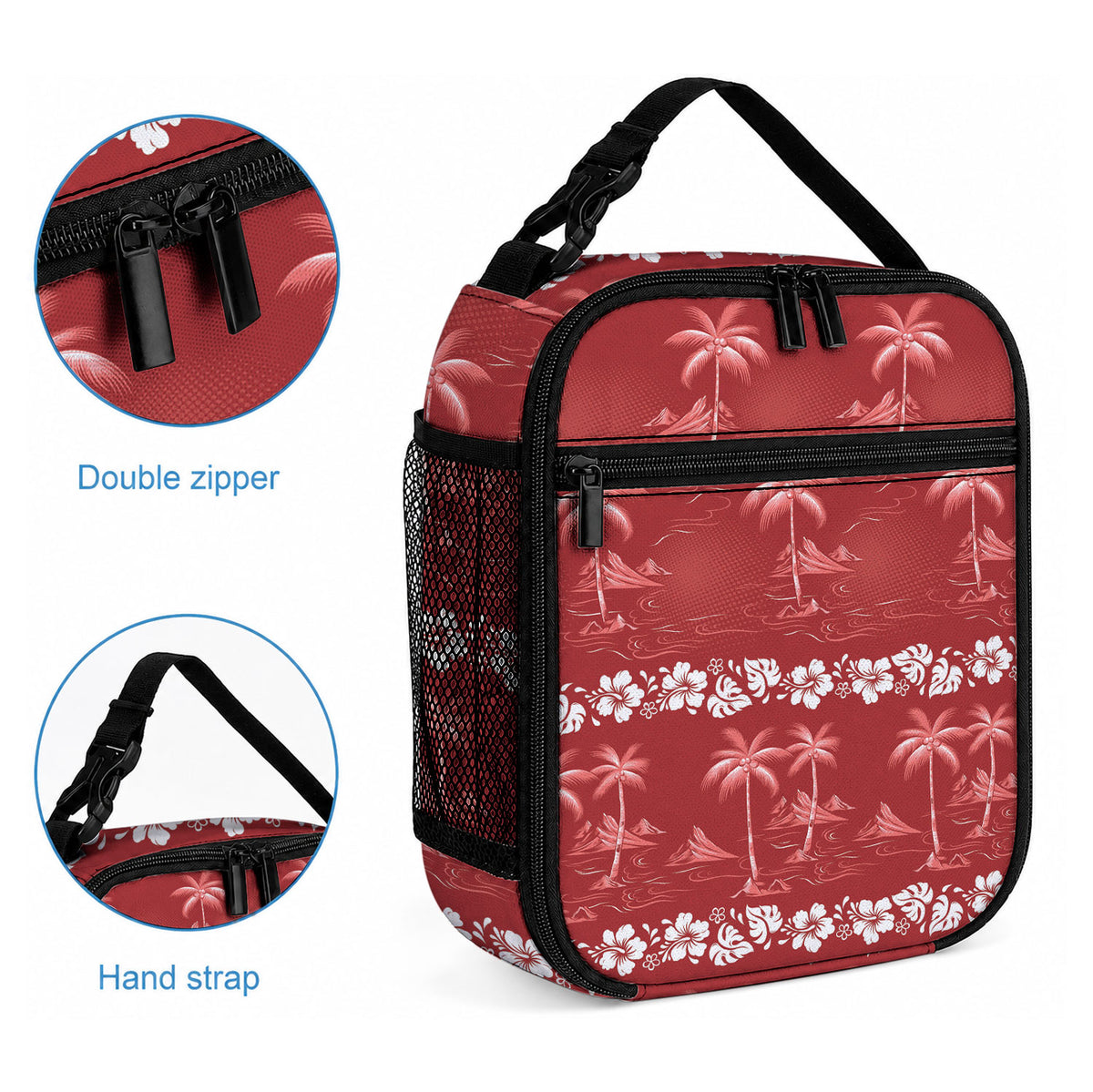 Red Hawaii Palm Tree Hibiscus Lunch Bag Fantasy Summer Vibe