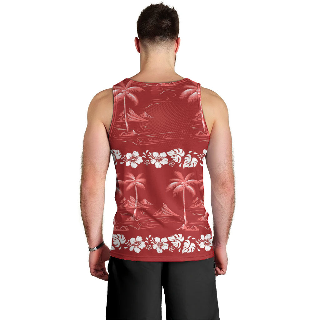 Red Hawaii Palm Tree Hibiscus Men Tank Top Fantasy Summer Vibe