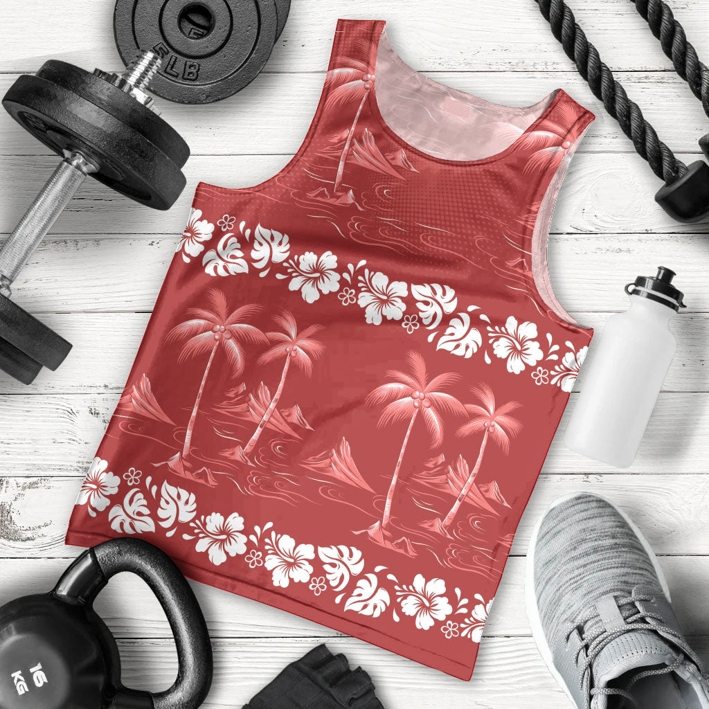 Red Hawaii Palm Tree Hibiscus Men Tank Top Fantasy Summer Vibe