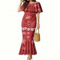 Red Hawaii Palm Tree Hibiscus Mermaid Dress Fantasy Summer Vibe
