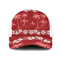 Red Hawaii Palm Tree Hibiscus Mesh Trucker Cap Fantasy Summer Vibe