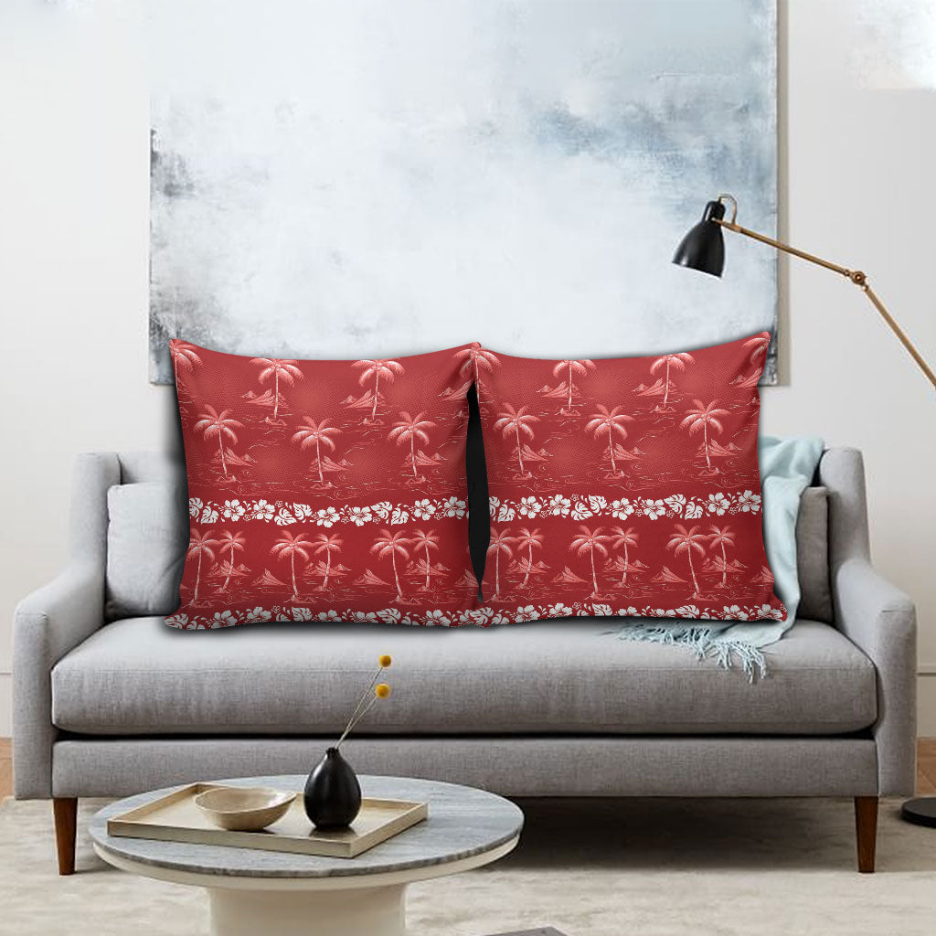 Red Hawaii Palm Tree Hibiscus Pillow Cover Fantasy Summer Vibe