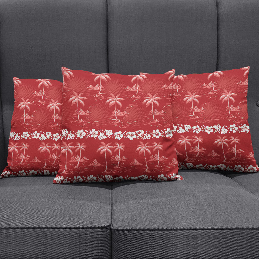 Red Hawaii Palm Tree Hibiscus Pillow Cover Fantasy Summer Vibe