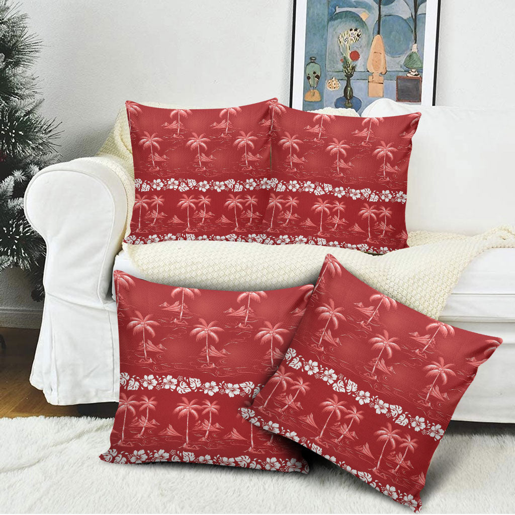 Red Hawaii Palm Tree Hibiscus Pillow Cover Fantasy Summer Vibe
