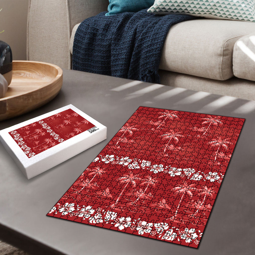 Red Hawaii Palm Tree Hibiscus Puzzle Fantasy Summer Vibe