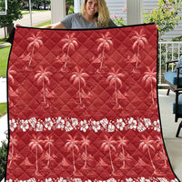 Red Hawaii Palm Tree Hibiscus Quilt Fantasy Summer Vibe