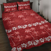 Red Hawaii Palm Tree Hibiscus Quilt Bed Set Fantasy Summer Vibe