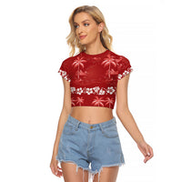 Red Hawaii Palm Tree Hibiscus Raglan Cropped T Shirt Fantasy Summer Vibe