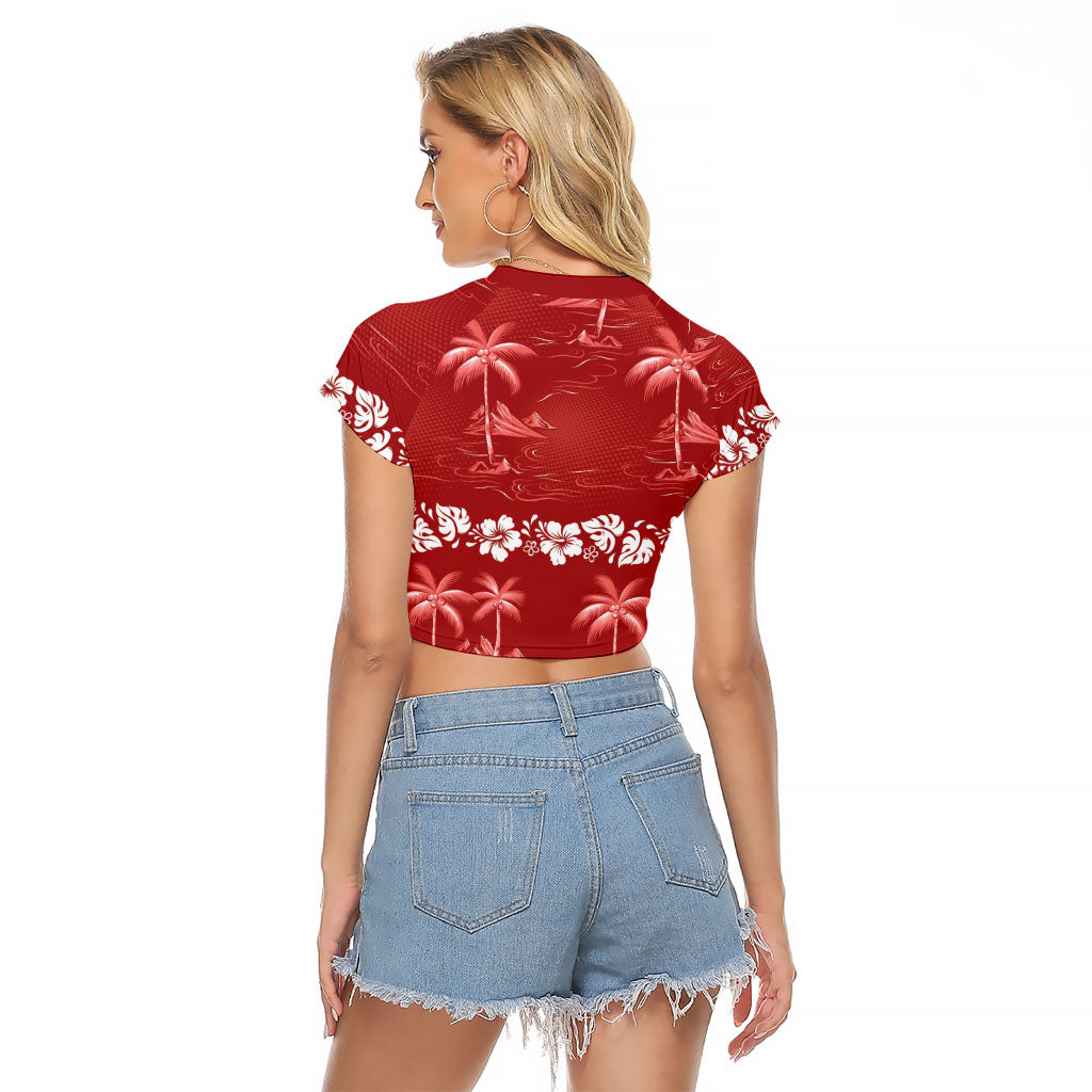 Red Hawaii Palm Tree Hibiscus Raglan Cropped T Shirt Fantasy Summer Vibe