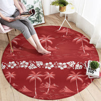 Red Hawaii Palm Tree Hibiscus Round Carpet Fantasy Summer Vibe