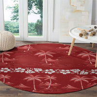 Red Hawaii Palm Tree Hibiscus Round Carpet Fantasy Summer Vibe