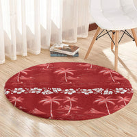 Red Hawaii Palm Tree Hibiscus Round Carpet Fantasy Summer Vibe