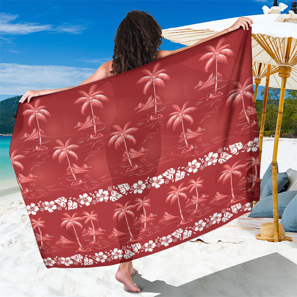 Red Hawaii Palm Tree Hibiscus Sarong Fantasy Summer Vibe
