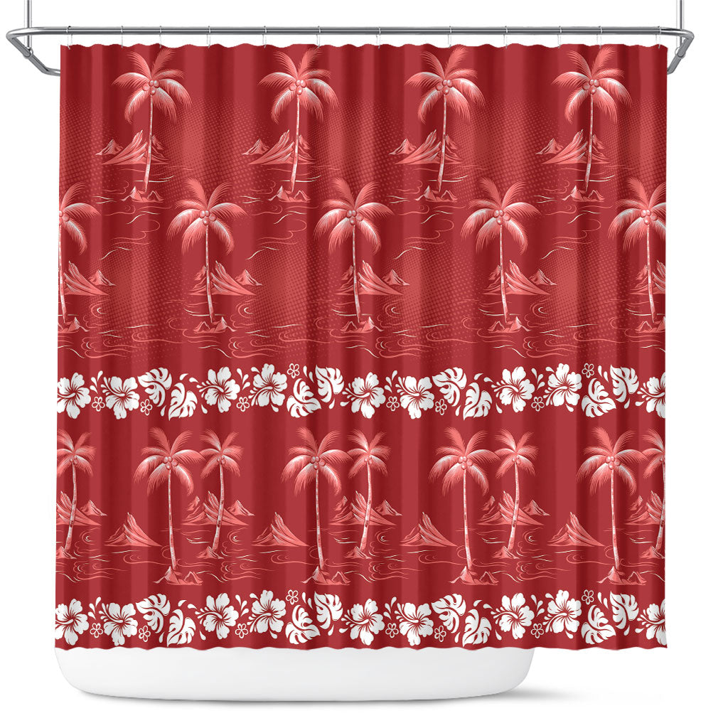 Red Hawaii Palm Tree Hibiscus Shower Curtain Fantasy Summer Vibe