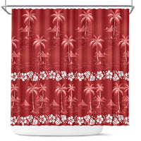 Red Hawaii Palm Tree Hibiscus Shower Curtain Fantasy Summer Vibe