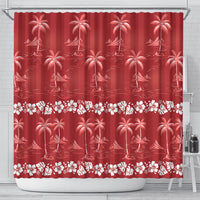 Red Hawaii Palm Tree Hibiscus Shower Curtain Fantasy Summer Vibe
