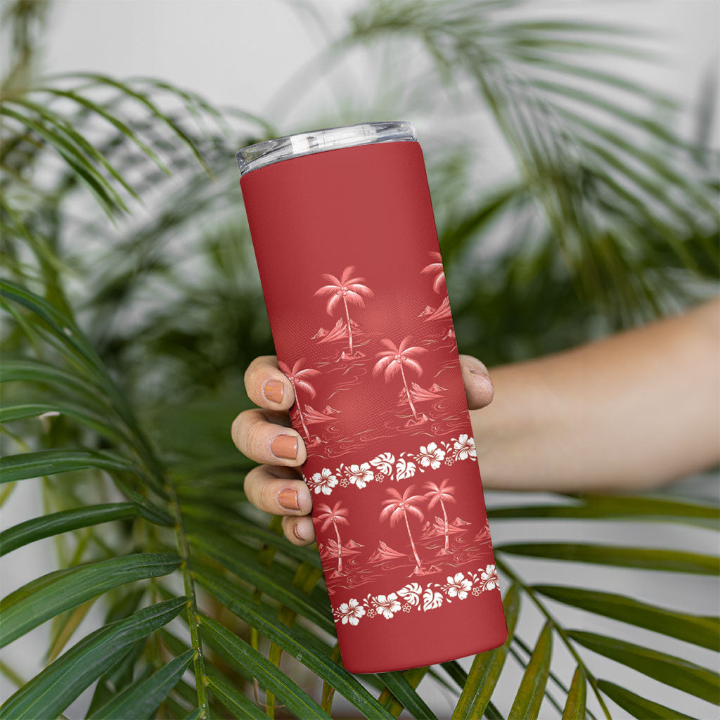 Red Hawaii Palm Tree Hibiscus Skinny Tumbler Fantasy Summer Vibe