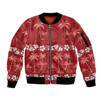 Red Hawaii Palm Tree Hibiscus Sleeve Zip Bomber Jacket Fantasy Summer Vibe