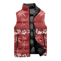 Red Hawaii Palm Tree Hibiscus Sleeveless Puffer Jacket Fantasy Summer Vibe