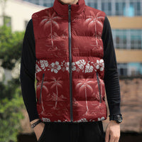 Red Hawaii Palm Tree Hibiscus Sleeveless Puffer Jacket Fantasy Summer Vibe