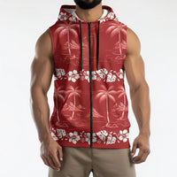 Red Hawaii Palm Tree Hibiscus Sleeveless Zip Hoodie Fantasy Summer Vibe