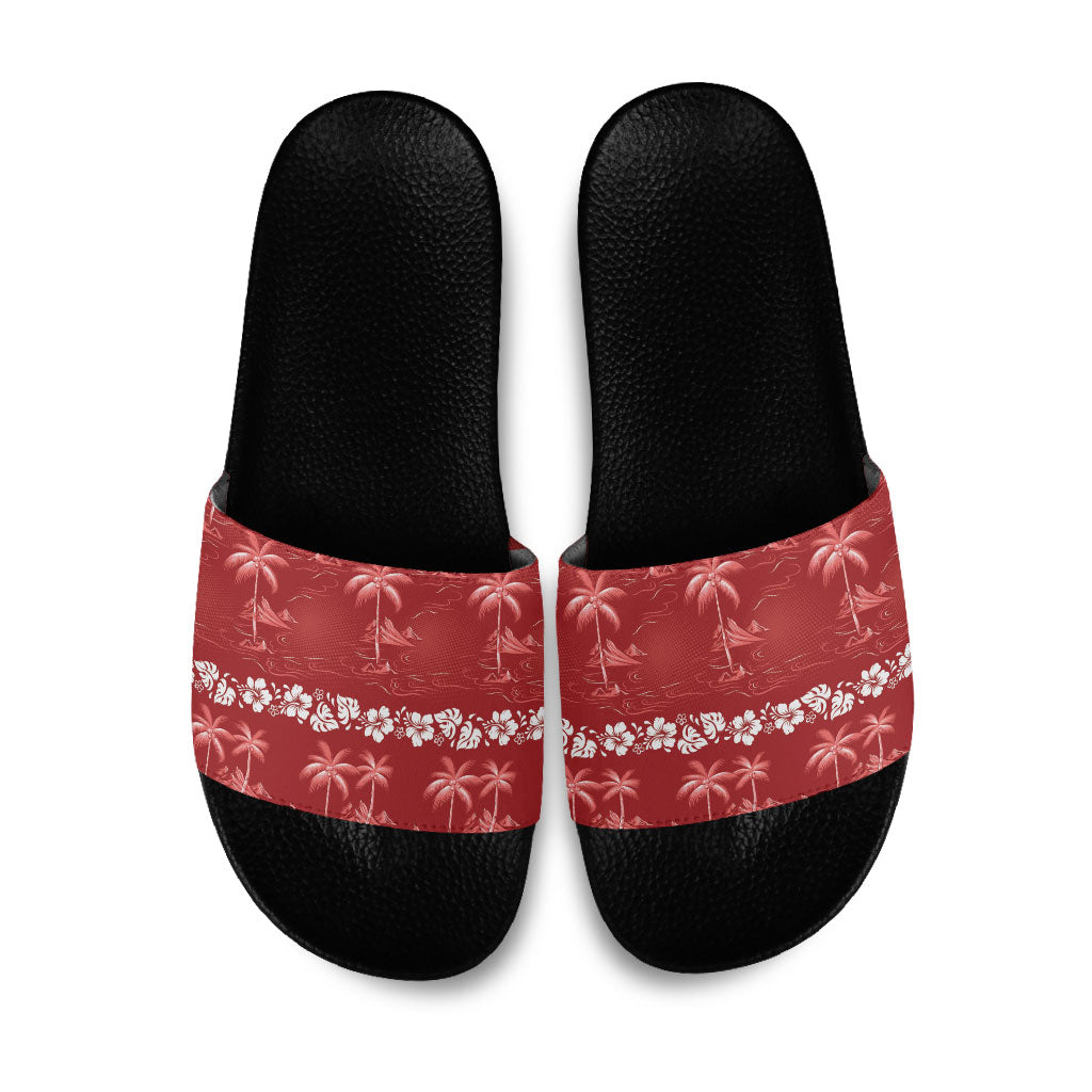Red Hawaii Palm Tree Hibiscus Slide Sandals Fantasy Summer Vibe LT01 Red - Polynesian Pride