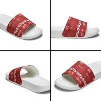 Red Hawaii Palm Tree Hibiscus Slide Sandals Fantasy Summer Vibe