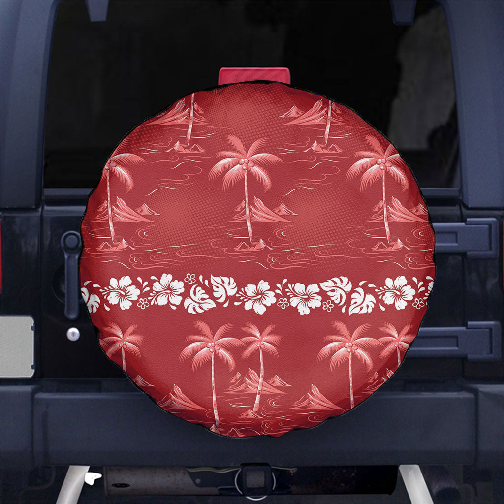Red Hawaii Palm Tree Hibiscus Spare Tire Cover Fantasy Summer Vibe
