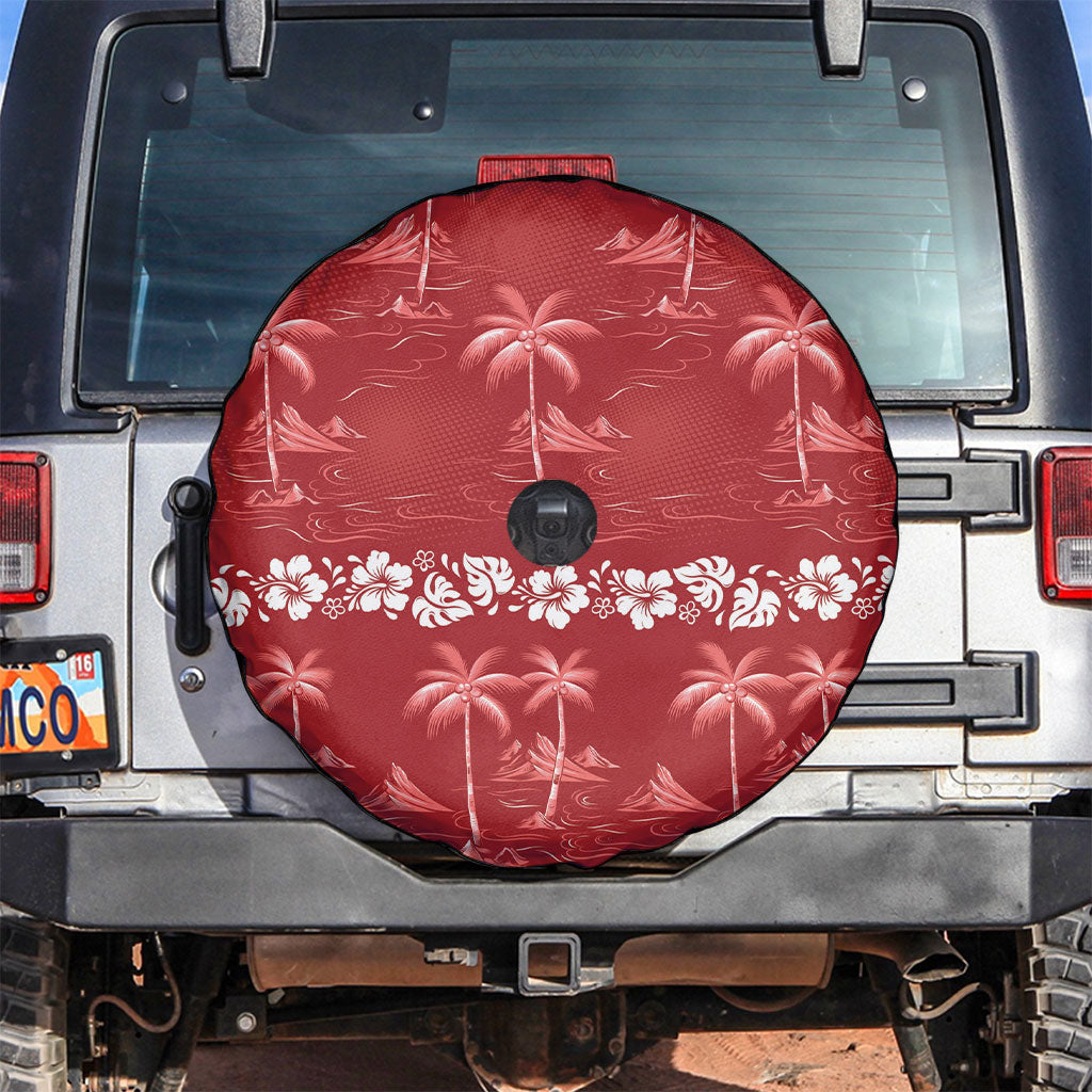 Red Hawaii Palm Tree Hibiscus Spare Tire Cover Fantasy Summer Vibe