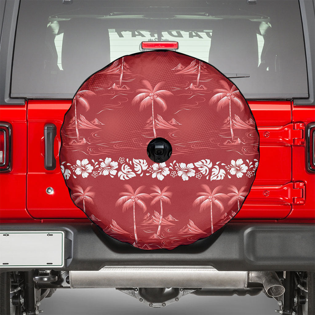 Red Hawaii Palm Tree Hibiscus Spare Tire Cover Fantasy Summer Vibe