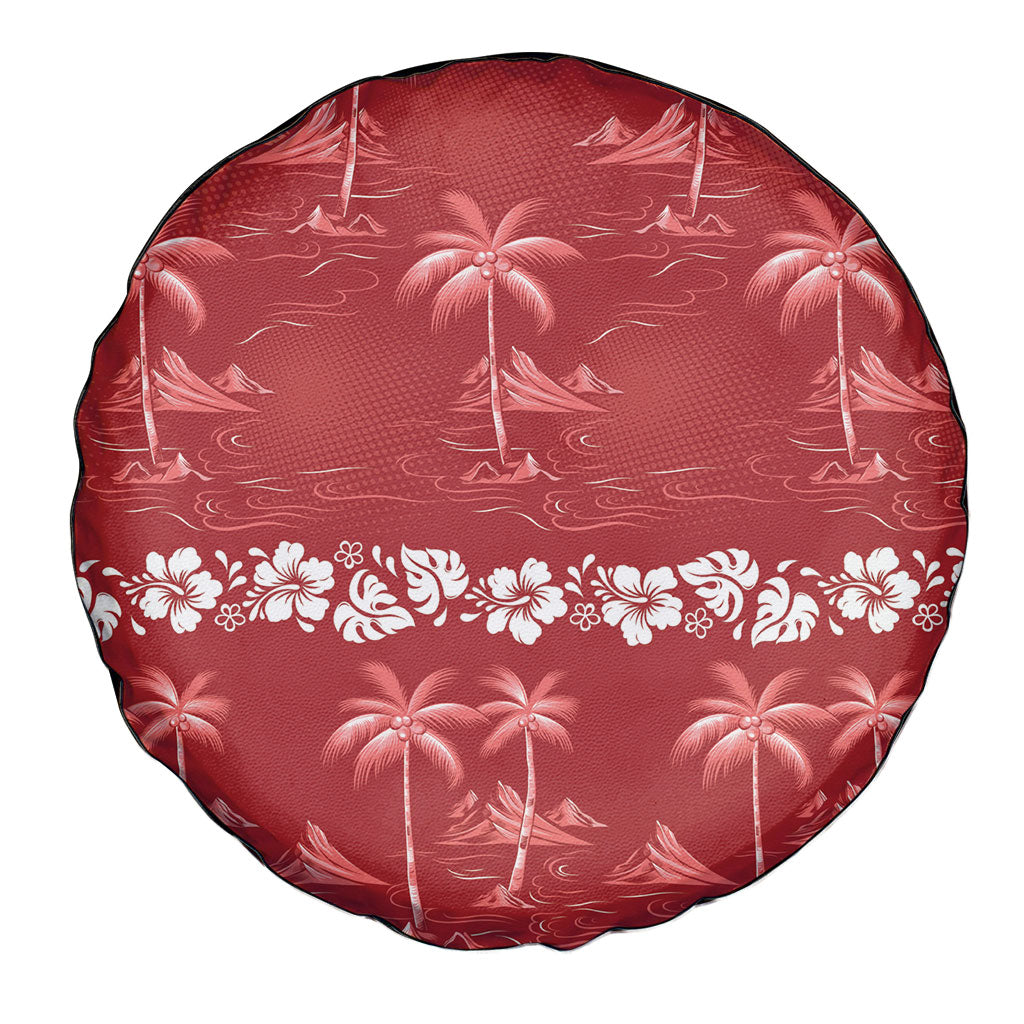 Red Hawaii Palm Tree Hibiscus Spare Tire Cover Fantasy Summer Vibe