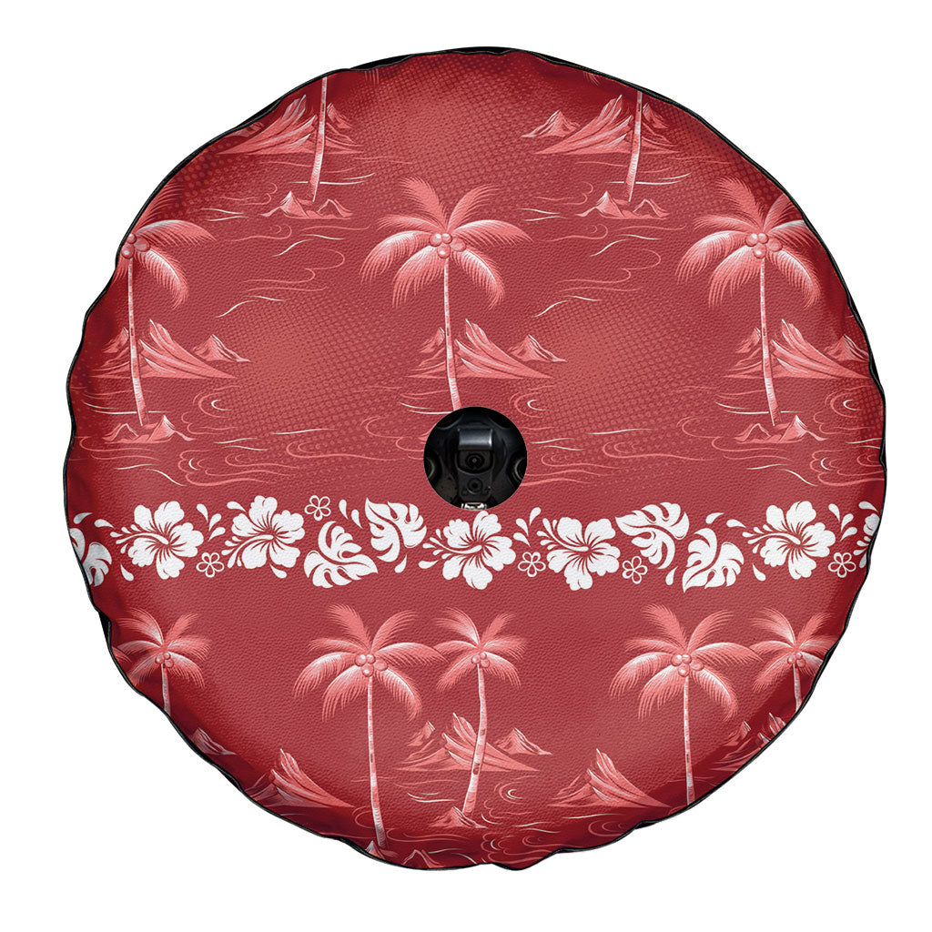 Red Hawaii Palm Tree Hibiscus Spare Tire Cover Fantasy Summer Vibe