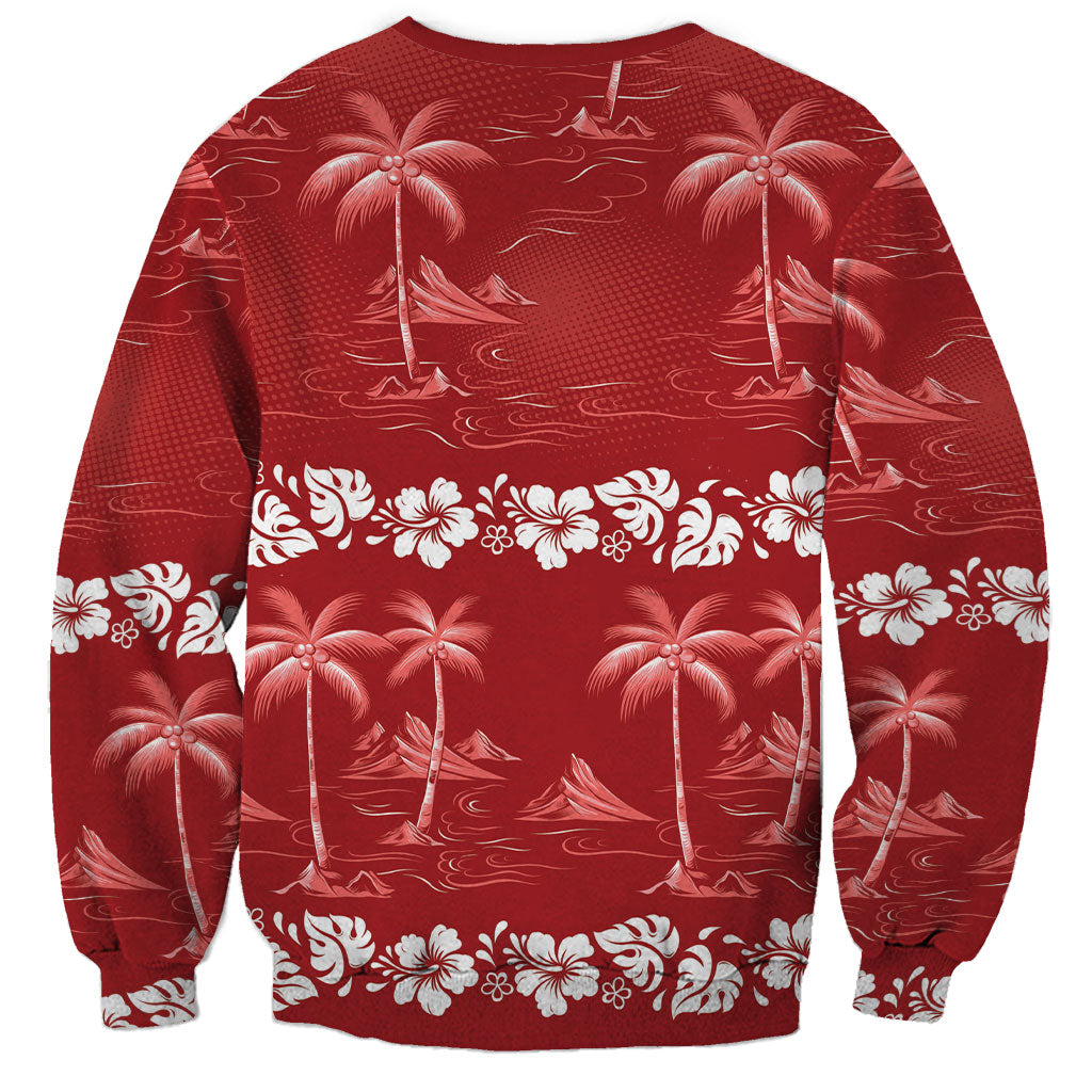 Red Hawaii Palm Tree Hibiscus Sweatshirt Fantasy Summer Vibe