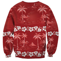 Red Hawaii Palm Tree Hibiscus Sweatshirt Fantasy Summer Vibe