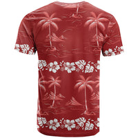 Red Hawaii Palm Tree Hibiscus T Shirt Fantasy Summer Vibe