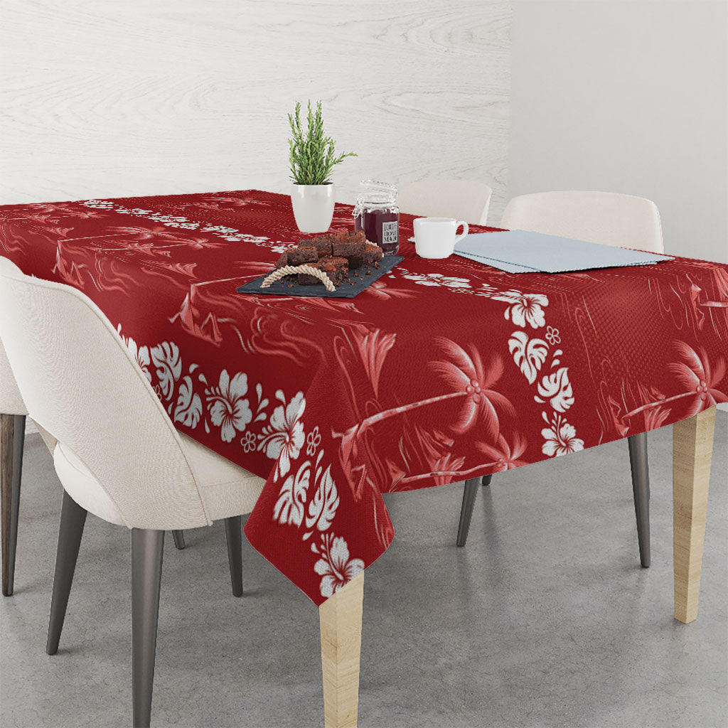 Red Hawaii Palm Tree Hibiscus Tablecloth Fantasy Summer Vibe