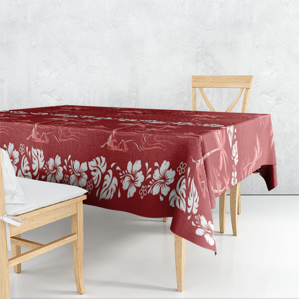 Red Hawaii Palm Tree Hibiscus Tablecloth Fantasy Summer Vibe