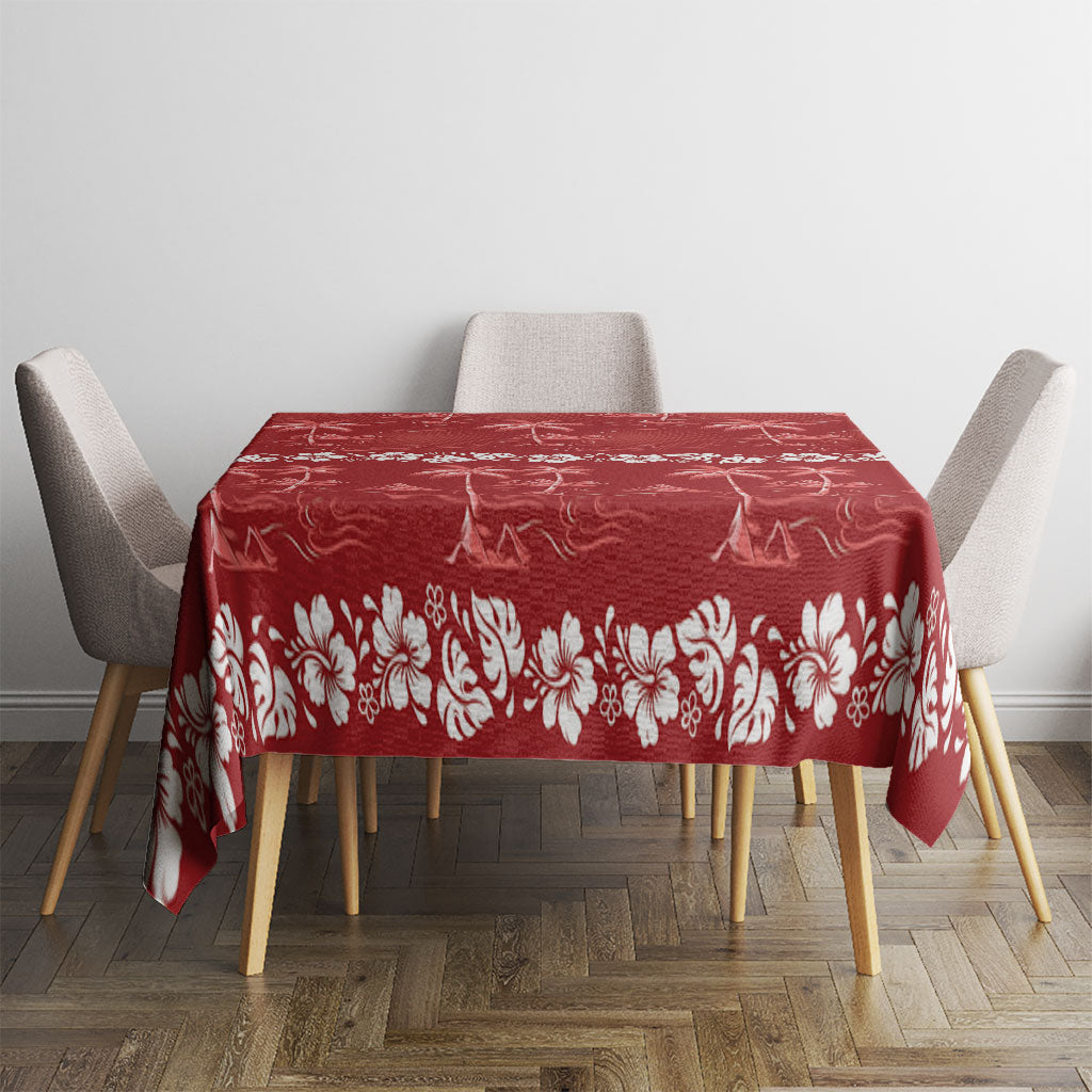 Red Hawaii Palm Tree Hibiscus Tablecloth Fantasy Summer Vibe