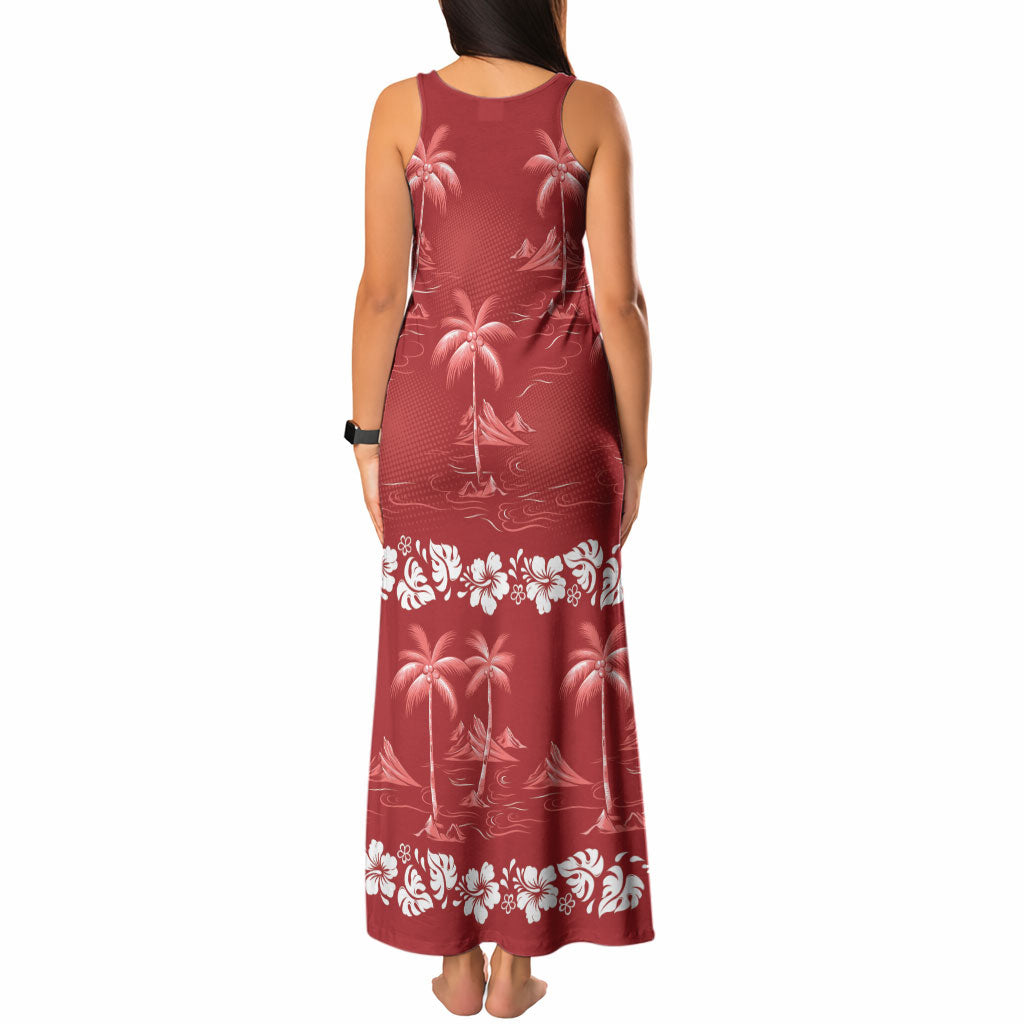 Red Hawaii Palm Tree Hibiscus Tank Maxi Dress Fantasy Summer Vibe